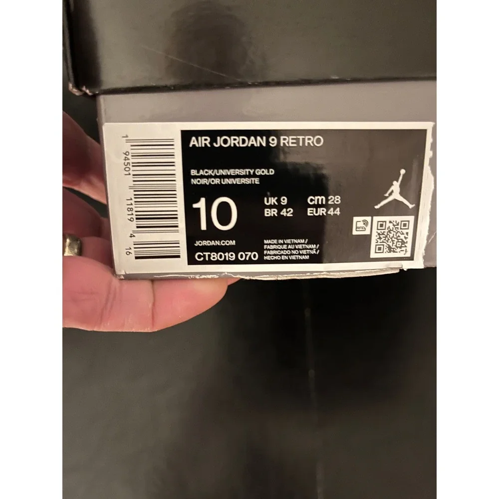 Jordan 9 Retro‎ Dark Charcoal University Gold